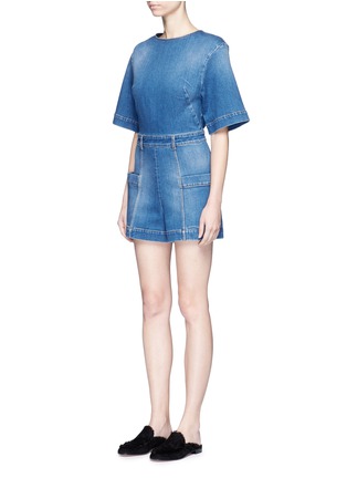 Front View - Click To Enlarge - STELLA MCCARTNEY - Cutout back cotton denim rompers