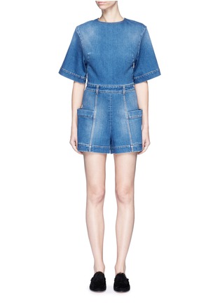 Main View - Click To Enlarge - STELLA MCCARTNEY - Cutout back cotton denim rompers
