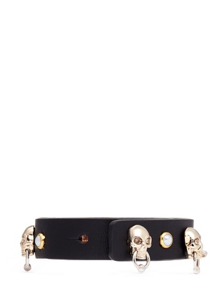 Figure View - Click To Enlarge - ALEXANDER MCQUEEN - Skull faux pearl stud leather bracelet