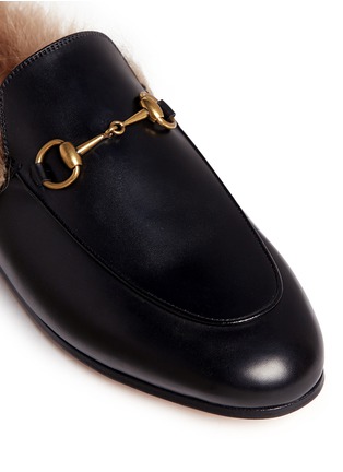 Detail View - Click To Enlarge - GUCCI - 'Princetown' lamb fur lined leather slide loafers