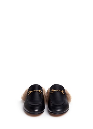 Front View - Click To Enlarge - GUCCI - 'Princetown' lamb fur lined leather slide loafers