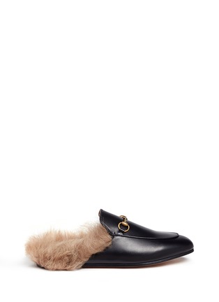 Main View - Click To Enlarge - GUCCI - 'Princetown' lamb fur lined leather slide loafers