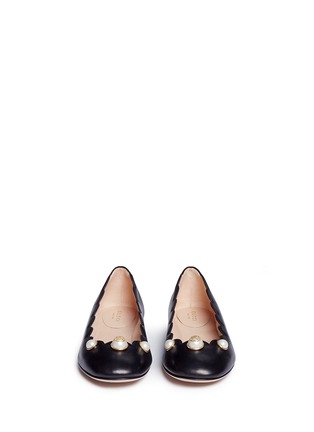 Front View - Click To Enlarge - GUCCI - Logo faux pearl scalloped leather flats