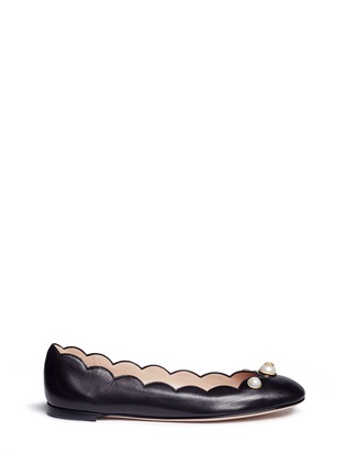 Main View - Click To Enlarge - GUCCI - Logo faux pearl scalloped leather flats
