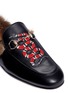 Detail View - Click To Enlarge - GUCCI - Princetown' snake embroidered kangaroo fur leather slide loafers