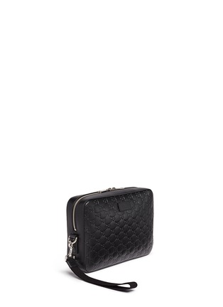 Figure View - Click To Enlarge - GUCCI - Debossed logo leather zip pouch