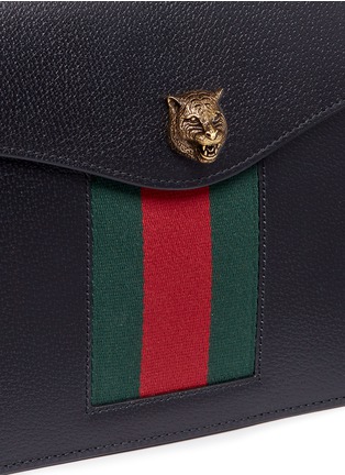 Detail View - Click To Enlarge - GUCCI - 'Animalier' tiger head web leather shoulder bag