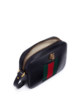 Detail View - Click To Enlarge - GUCCI - 'Animalier' tiger head web leather crossbody bag