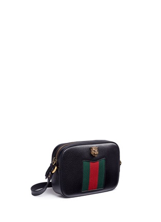 Front View - Click To Enlarge - GUCCI - 'Animalier' tiger head web leather crossbody bag
