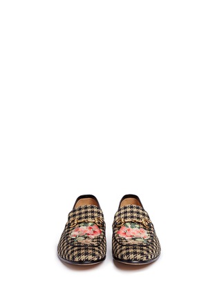 Front View - Click To Enlarge - GUCCI - Floral bee embroidery houndstooth moccasins