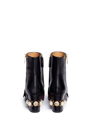 Back View - Click To Enlarge - GUCCI - Logo faux pearl leather boots