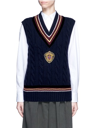 Main View - Click To Enlarge - DRIES VAN NOTEN - 'Milla' embroidered badge stripe knit vest