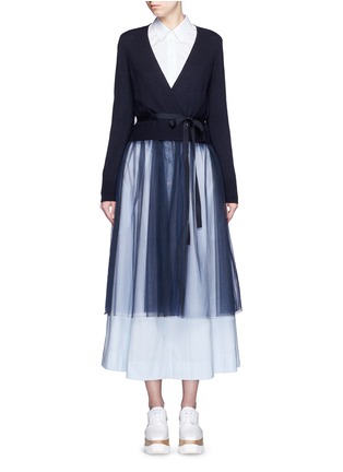 Main View - Click To Enlarge - MUVEIL - Wool-blend wrap cardigan tulle skirt dress