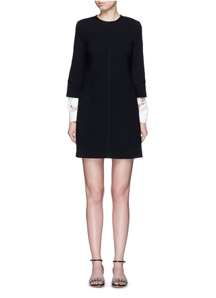 Main View - Click To Enlarge - VICTORIA, VICTORIA BECKHAM - Guipure lace sleeve wool crepe shift dress