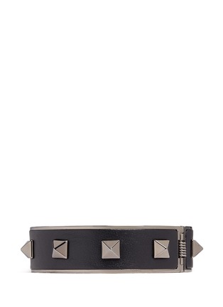 Main View - Click To Enlarge - VALENTINO GARAVANI - 'Rockstud Noir' inlaid leather bangle
