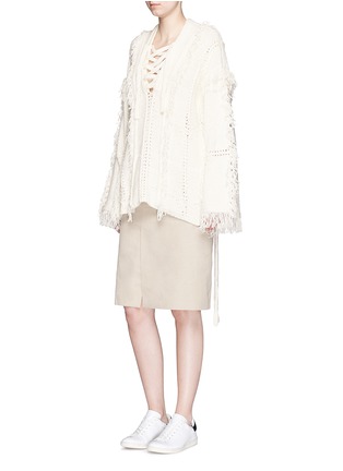 Figure View - Click To Enlarge - 3.1 PHILLIP LIM - Heritage grid stitch fringed poncho