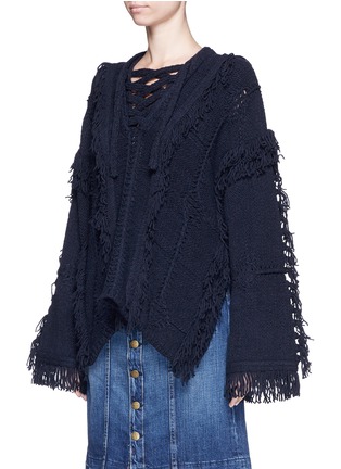 Front View - Click To Enlarge - 3.1 PHILLIP LIM - Heritage grid stitch fringed poncho