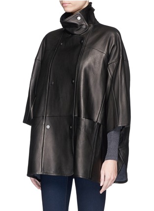 Front View - Click To Enlarge - VINCE - Double breasted leather cape coat
