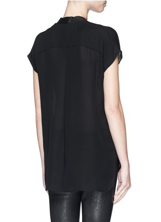 Back View - Click To Enlarge - VINCE - Cap sleeve leather trim silk top