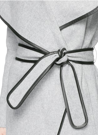 Detail View - Click To Enlarge - VINCE - Drape front leather trim wool felt coat