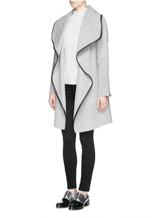 Figure View - Click To Enlarge - VINCE - Drape front leather trim wool felt coat
