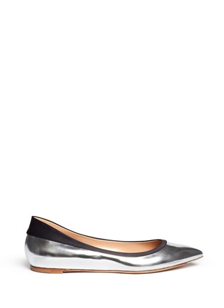 Main View - Click To Enlarge - GIANVITO ROSSI - Satin trim metallic leather flats