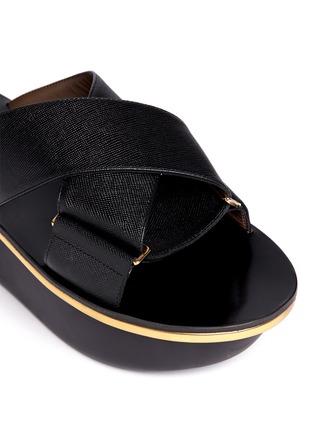 Detail View - Click To Enlarge - MARNI - Textured cross strap leather flatform sandals