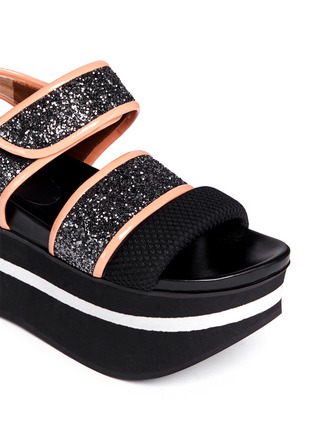 Detail View - Click To Enlarge - MARNI - Patent leather trim glitter flatform sandals