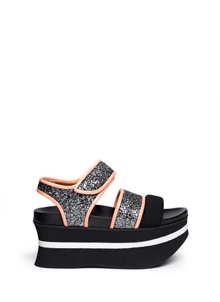 Main View - Click To Enlarge - MARNI - Patent leather trim glitter flatform sandals