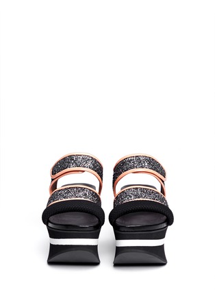 Figure View - Click To Enlarge - MARNI - Patent leather trim glitter flatform sandals
