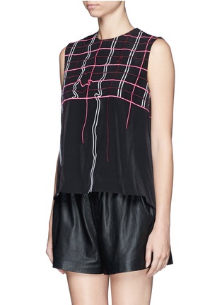 Front View - Click To Enlarge - KENZO - Neon abstract check embroidery blouse
