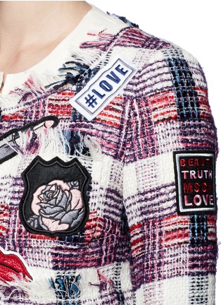 Detail View - Click To Enlarge - MSGM - Badge fray edge tweed jacket