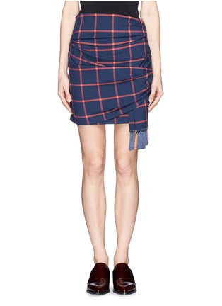Main View - Click To Enlarge - THAKOON ADDITION - Windowpane check print tassel scarf wrap skirt