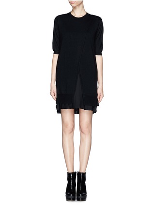 Main View - Click To Enlarge - THAKOON ADDITION - Knit wrap front silk chiffon pleat dress
