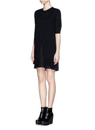 Figure View - Click To Enlarge - THAKOON ADDITION - Knit wrap front silk chiffon pleat dress