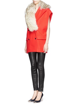 Front View - Click To Enlarge - MSGM - Coyote fur collar wool gilet