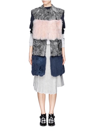  - MSGM - Sleeveless wool-fur colourblock coat