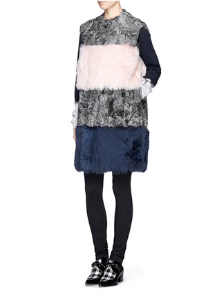 Figure View - Click To Enlarge - MSGM - Sleeveless wool-fur colourblock coat