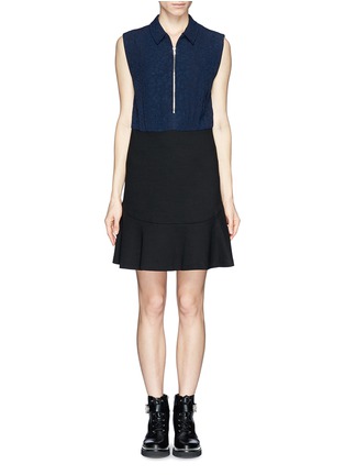 Main View - Click To Enlarge - SANDRO - 'Raison' zip front crepe and jersey combo dress