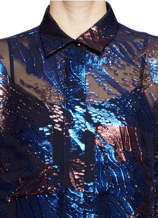 Detail View - Click To Enlarge - MAJE - 'Gel' metallic jacquard sheer shirt
