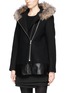Front View - Click To Enlarge - SANDRO - 'Manoli' raccoon fur trim leather panel wool coat