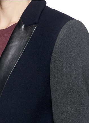 Detail View - Click To Enlarge - SANDRO - 'Magnolia' leather lapel contrast sleeve coat