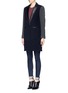 Front View - Click To Enlarge - SANDRO - 'Magnolia' leather lapel contrast sleeve coat