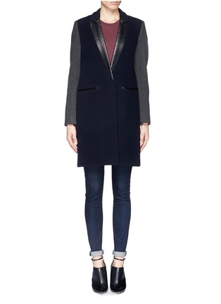 Main View - Click To Enlarge - SANDRO - 'Magnolia' leather lapel contrast sleeve coat