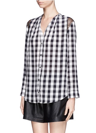 Front View - Click To Enlarge - SANDRO - 'Clarisse' silk check lace trim blouse