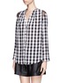 Front View - Click To Enlarge - SANDRO - 'Clarisse' silk check lace trim blouse