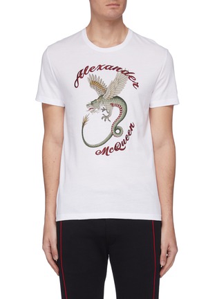 Main View - Click To Enlarge - ALEXANDER MCQUEEN - Logo embroidered dragon print T-shirt