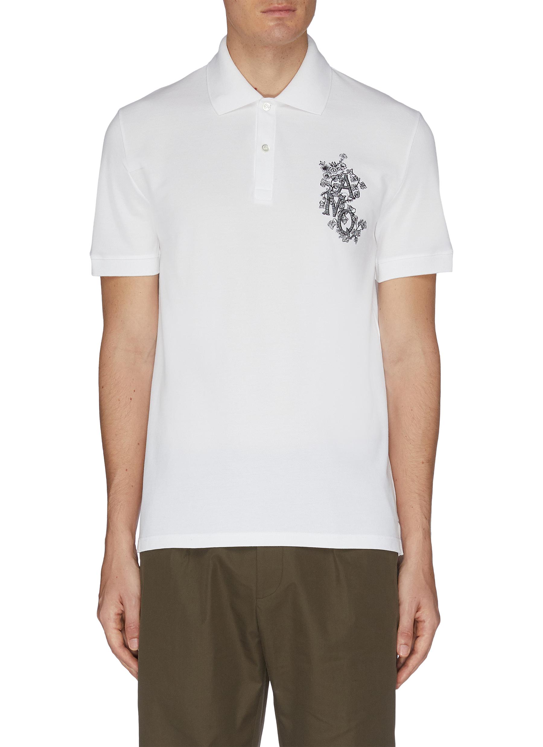 Alexander Mcqueen Floral Logo Embroidered Polo Shirt In White | ModeSens