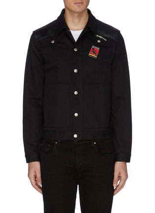 Main View - Click To Enlarge - ALEXANDER MCQUEEN - Embroidered bird patch leather panel jacket