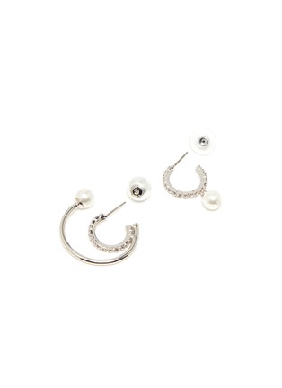 Detail View - Click To Enlarge - JOOMI LIM - Faux pearl crystal embellished double hoop earrings